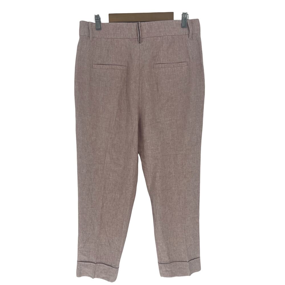 Brunello Cucinelli Relaxed Linen Pleated Cuffed Pants with Monili Chain Size 12 - Picture 8 of 10